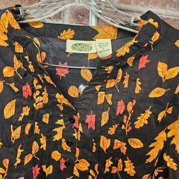 Women's COLLECTIONS ETC Fall Leaves Button Down Top Large - Picture 3 of 7